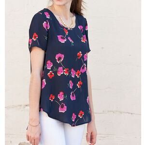 XL Pleione Navy Floral Short-Sleeve Top